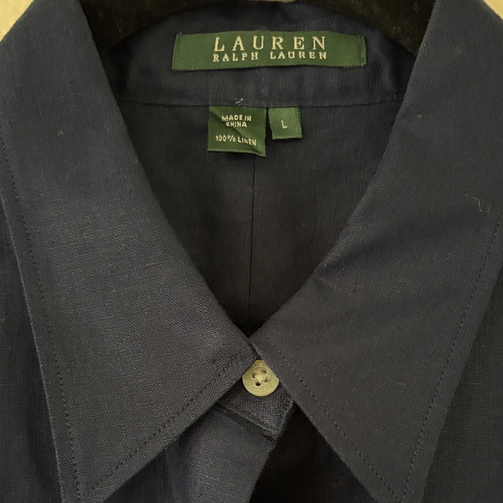 Lauren Ralph Lauren Navy Long-Sleeve linen Shirt - Picture 5 of 6